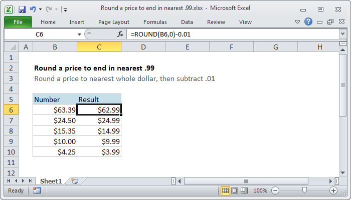 EXCEL: Redondear un precio al .99 más cercano | TRUJILLOSOFT
